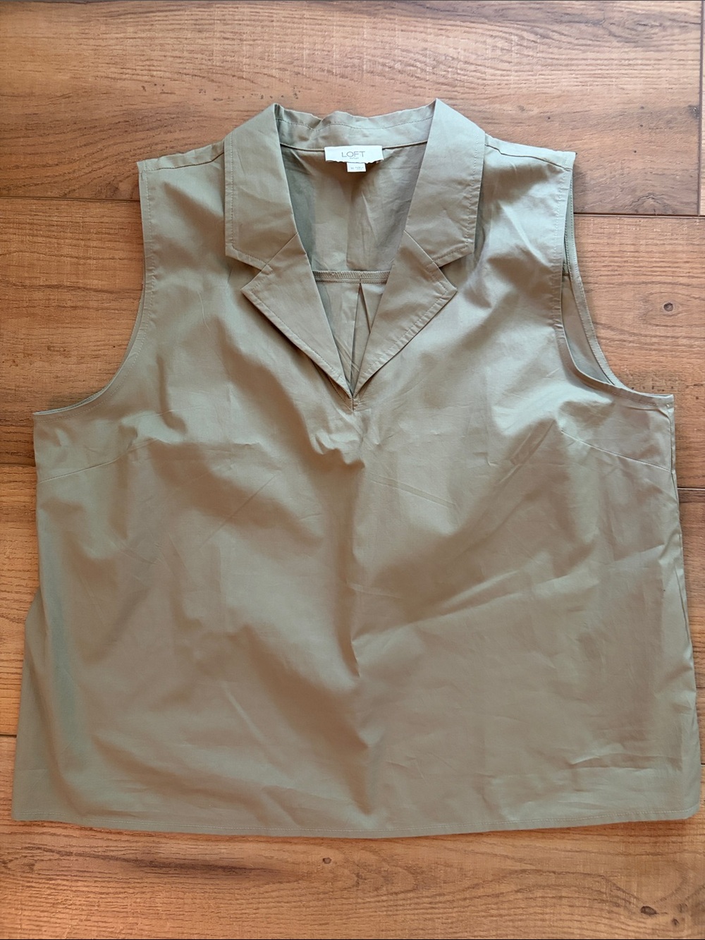 LOFT Olive Green Sleeveless Collared Shell Top
